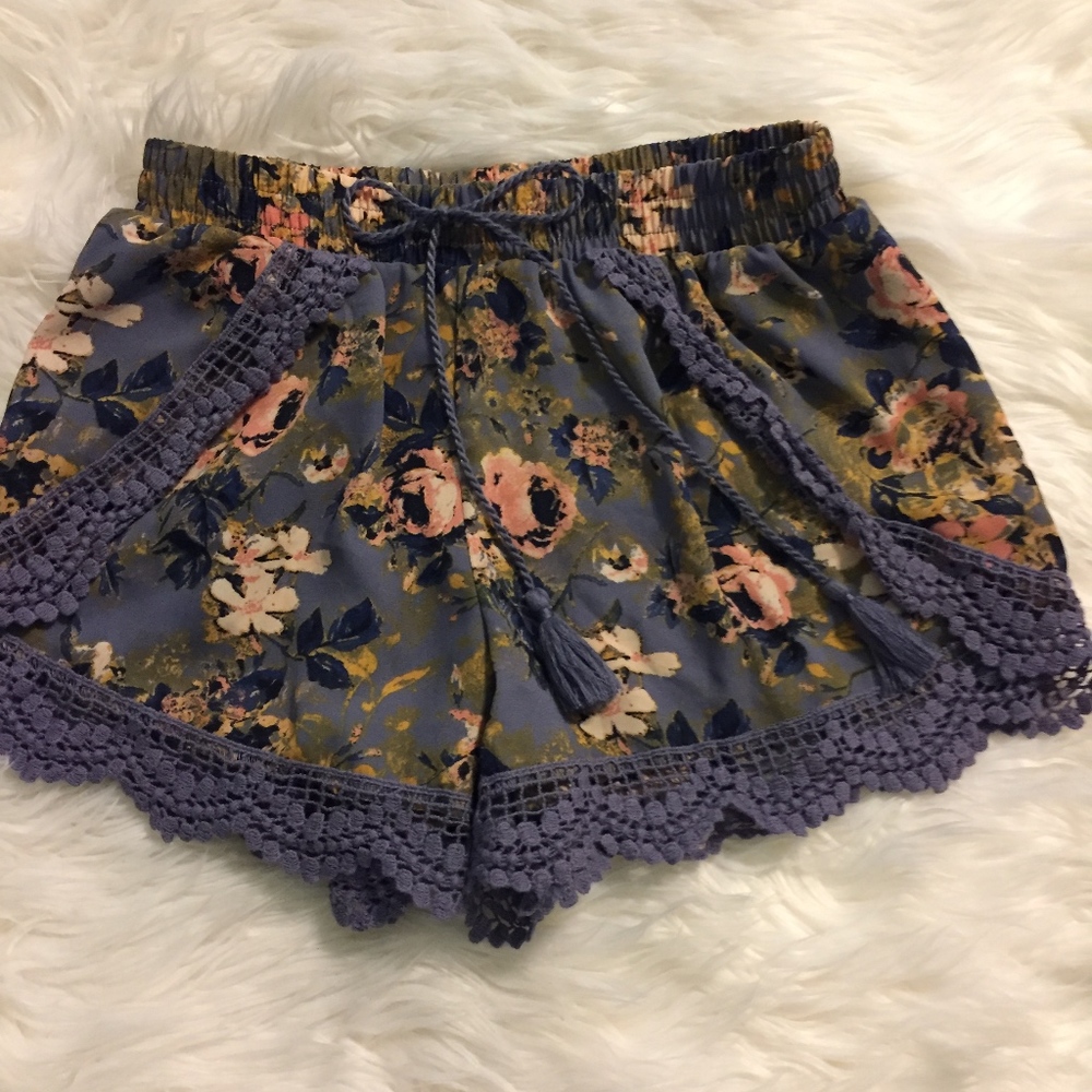 Purple Floral and Lace Shorts